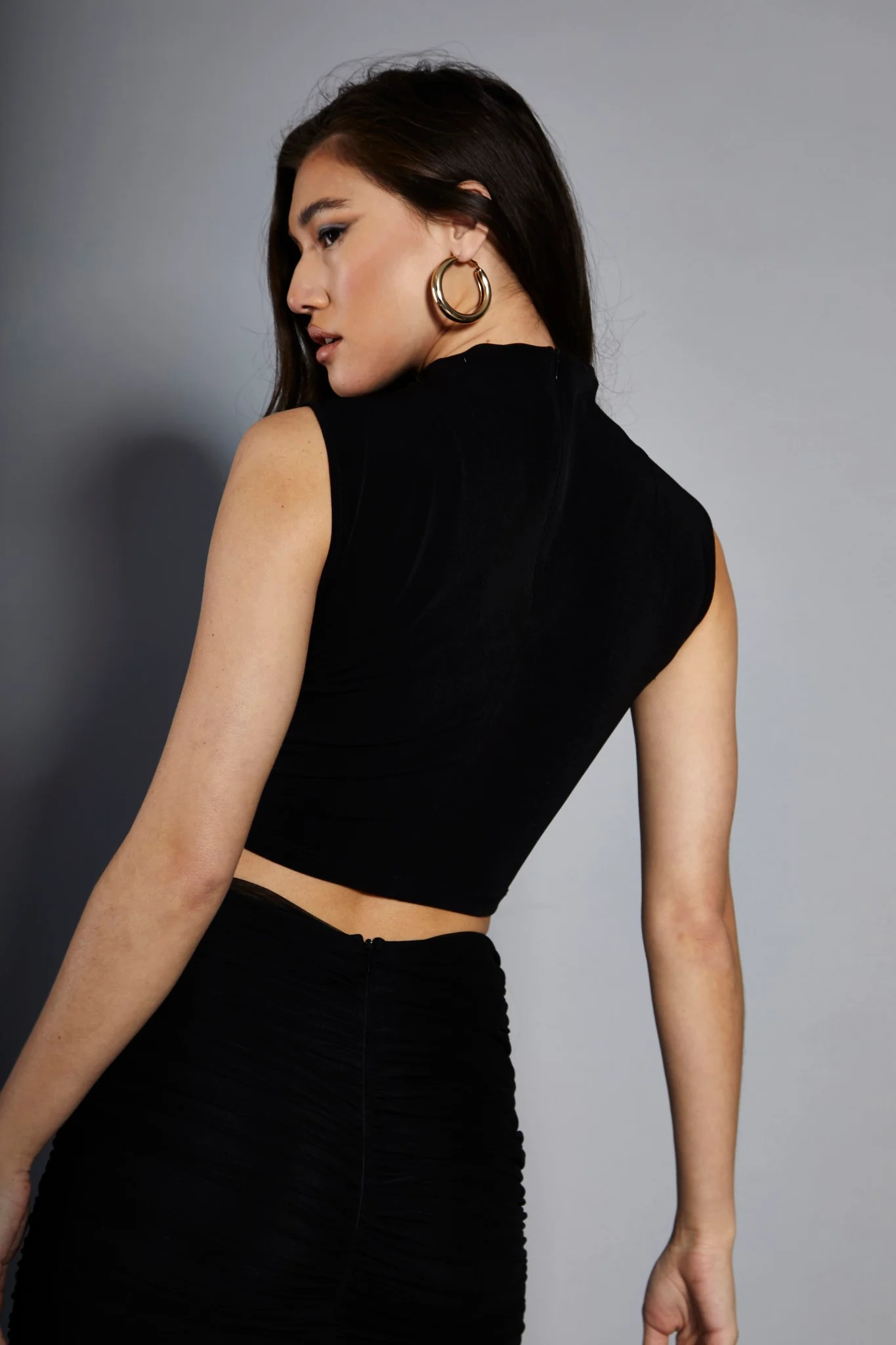 Glamorous Studio Black High Cowl Neck Crop Top - Image 2