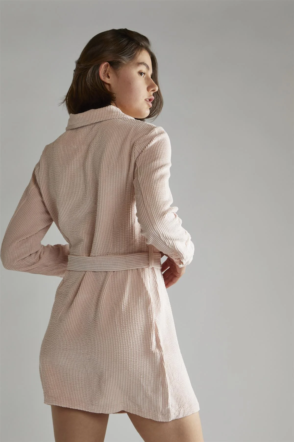 Light Pink Cord Long Sleeve Mini Dress - Image 2