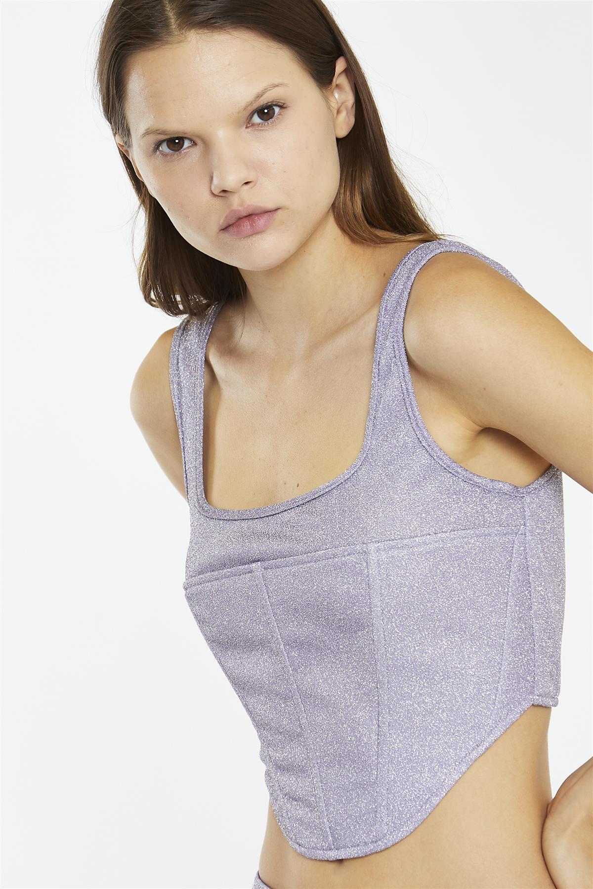 Lilac-Glitter Corset Crop-Top - Image 3