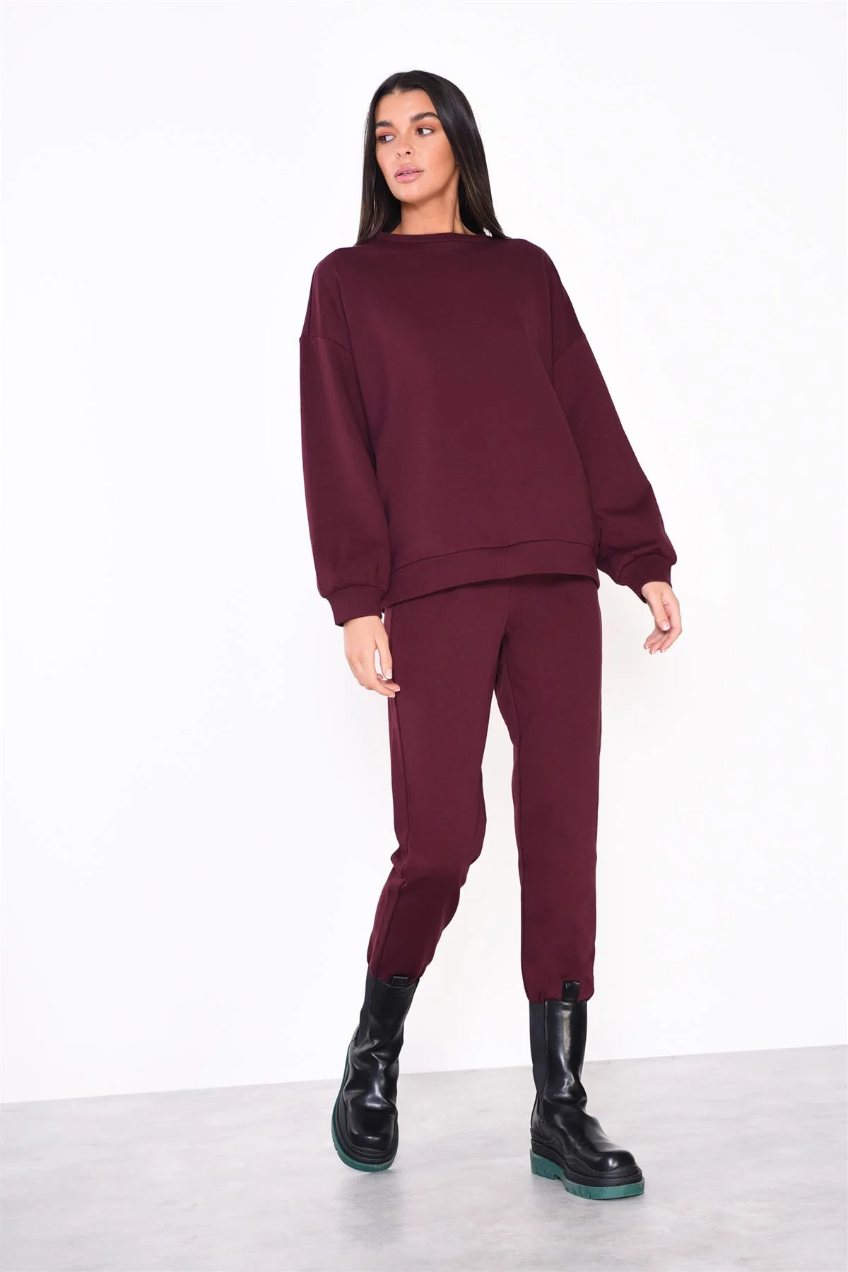 Maroon Relaxed-Fit Long-Sleeve-Top