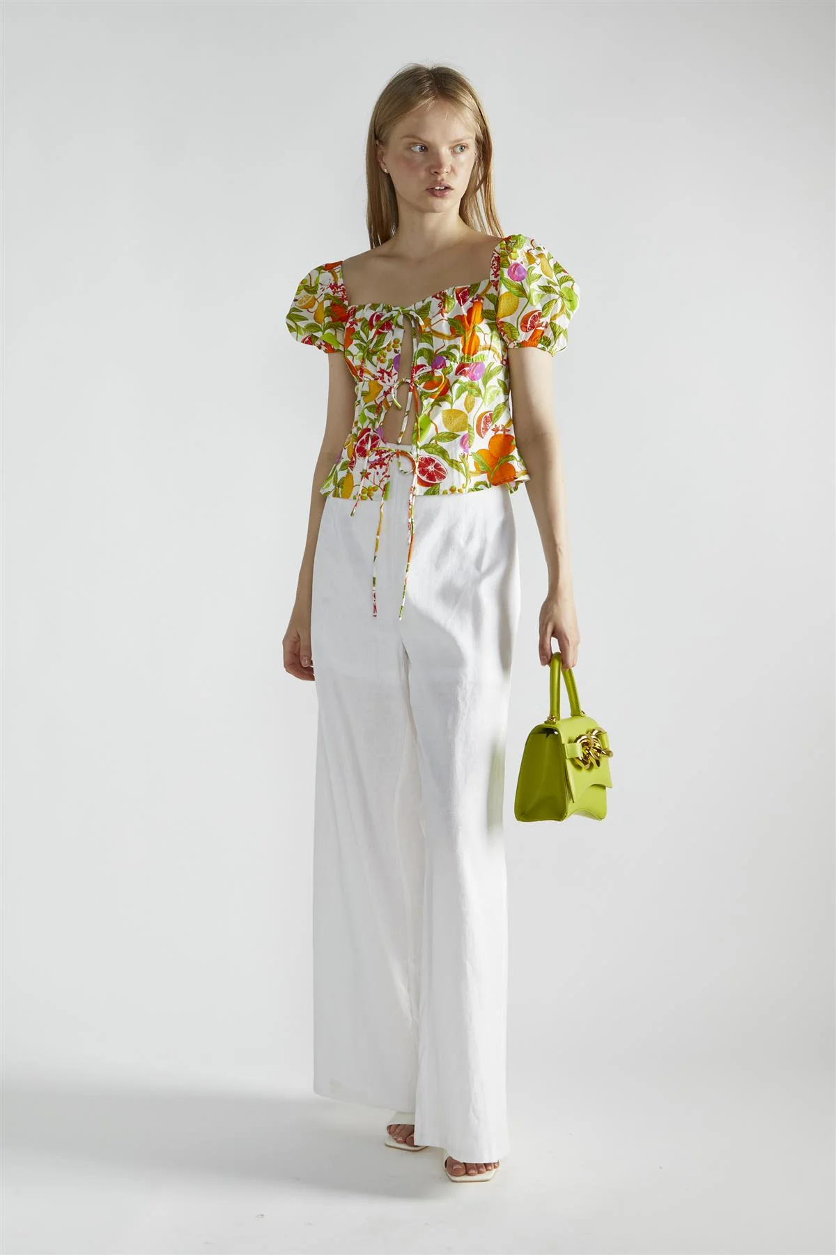 Multi-Fruit Front-Tie Short Sleeve-Top