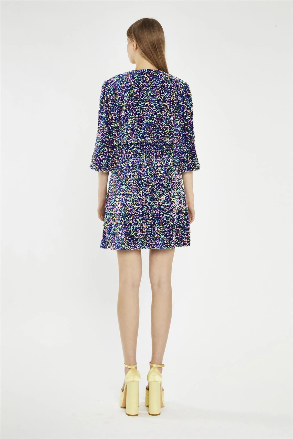 Navy Multi-Sequin Wrap Mini-Dress - Image 2