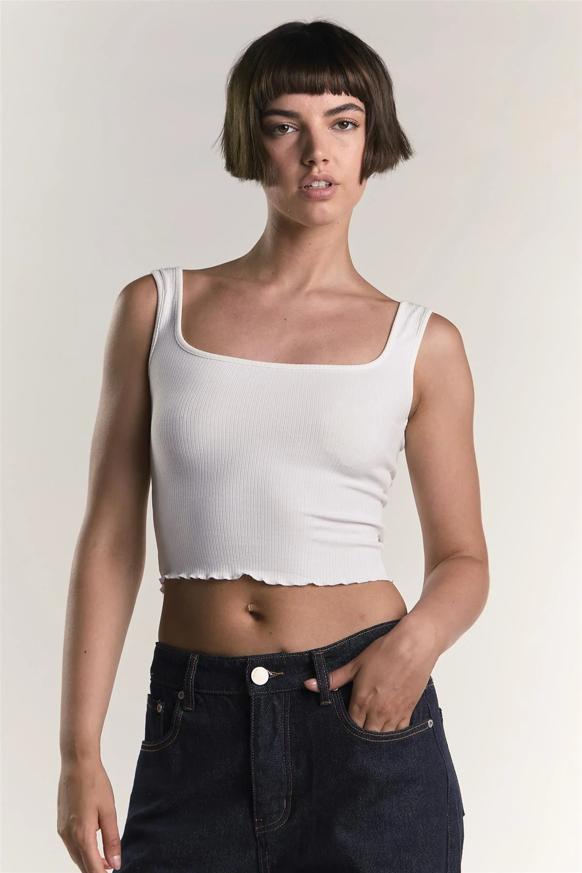 Off-White Ribbed-Sleeveless Crop-Top - Image 3