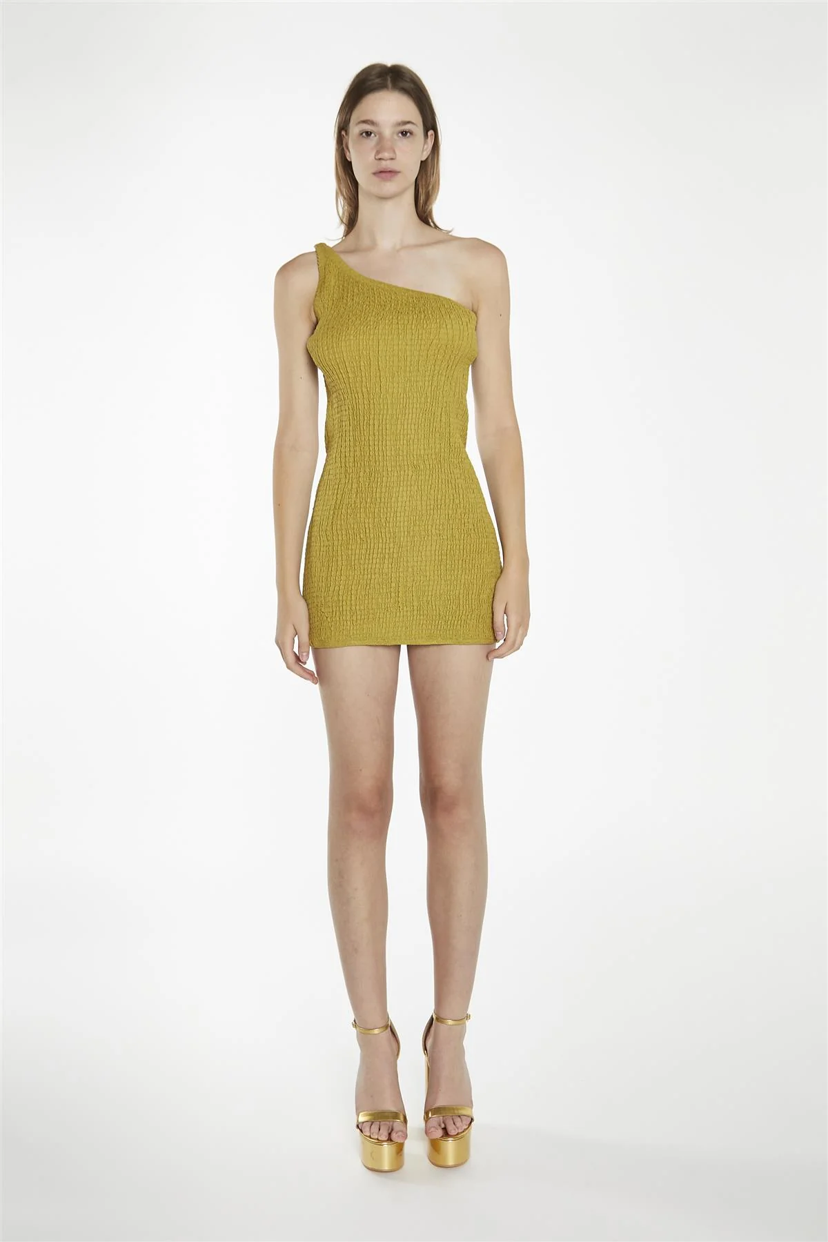 Olive-Green Asymmetric Mini-Dress - Image 5