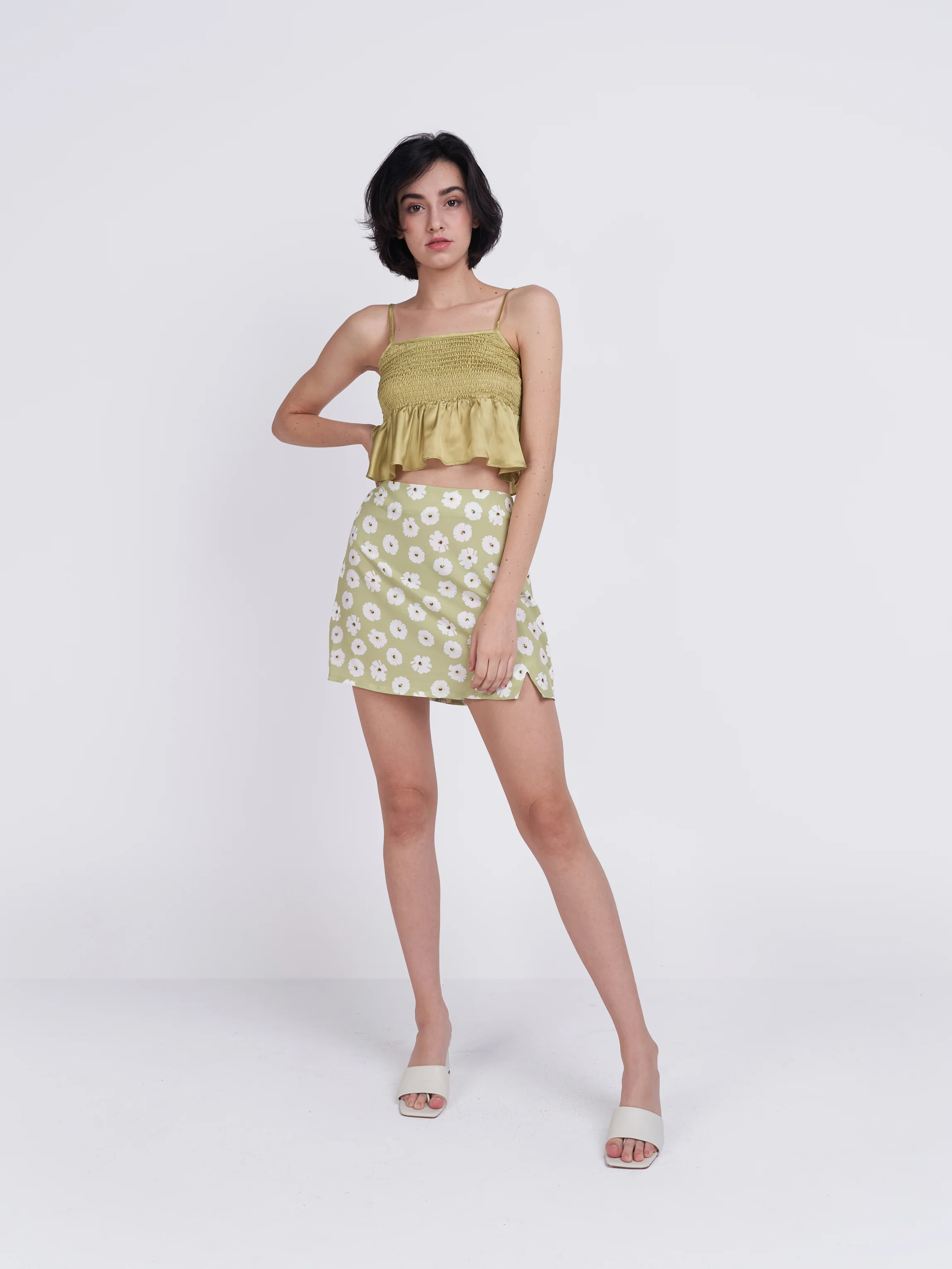Glamorous Care Olive Green Frill Ruched Top - Image 2