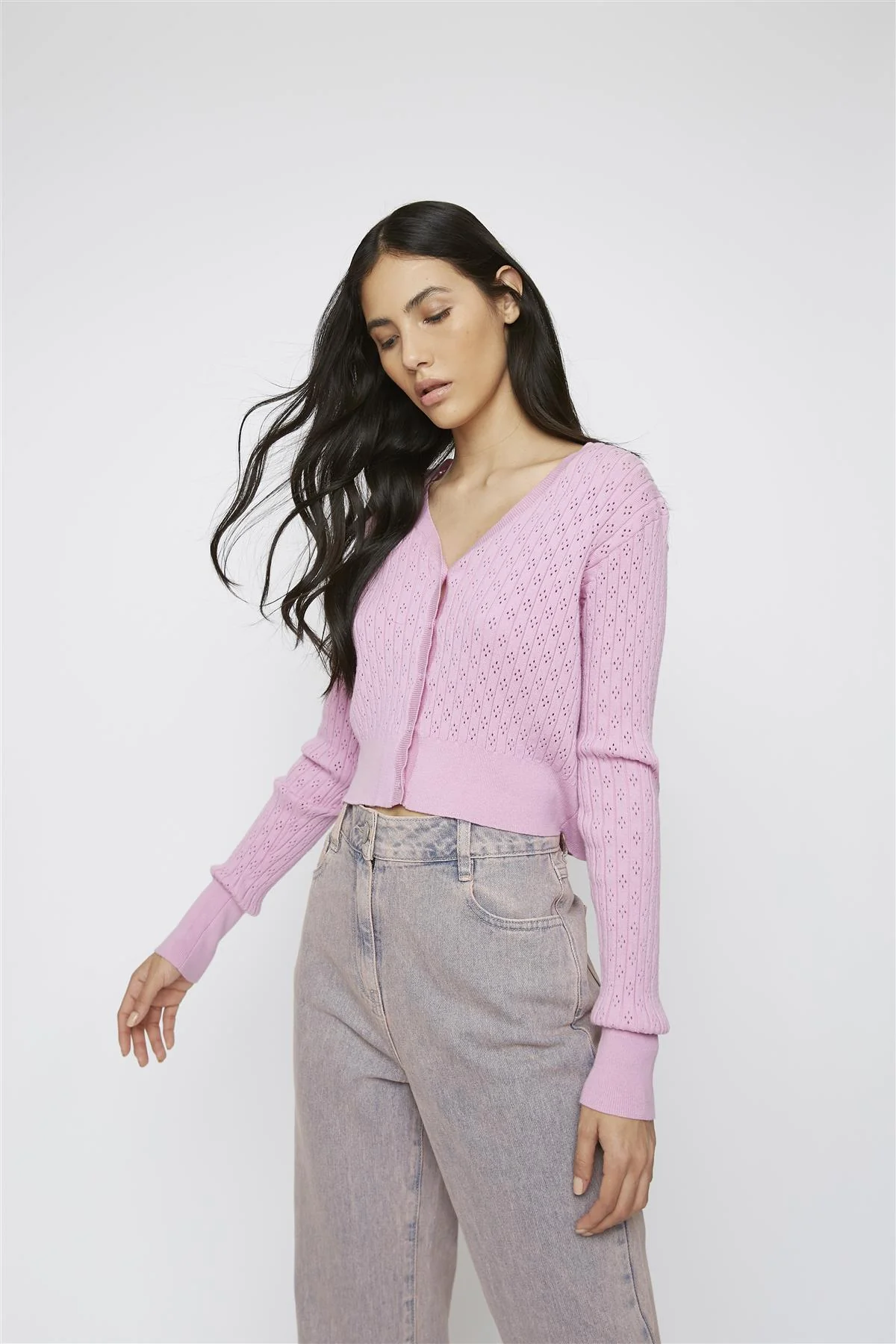 Orchid-Pink Long-sleeve Cropped-Cardigan - Image 5