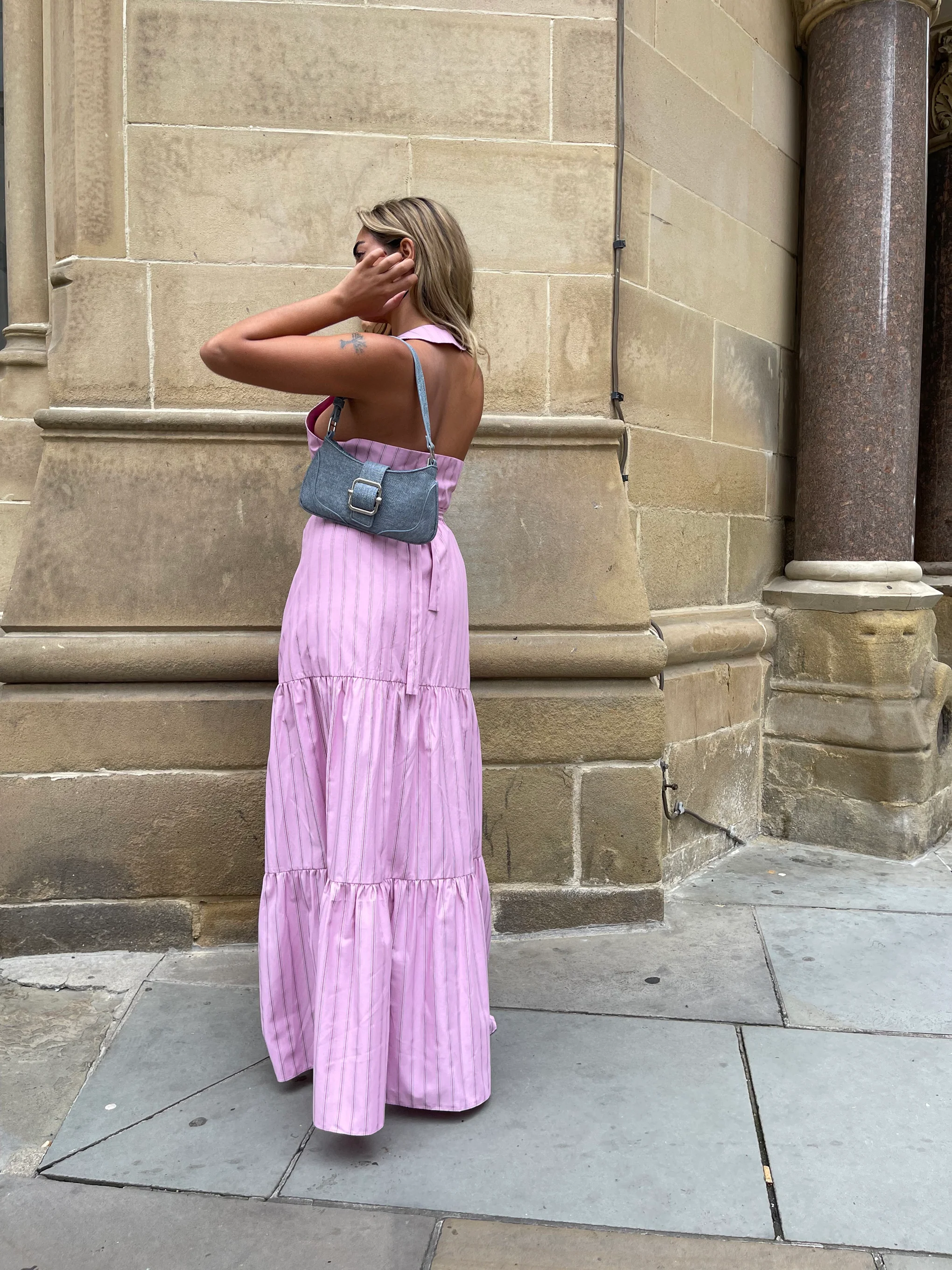 Pink Vertical-Stripe Tiered Maxi-Skirt - Image 2