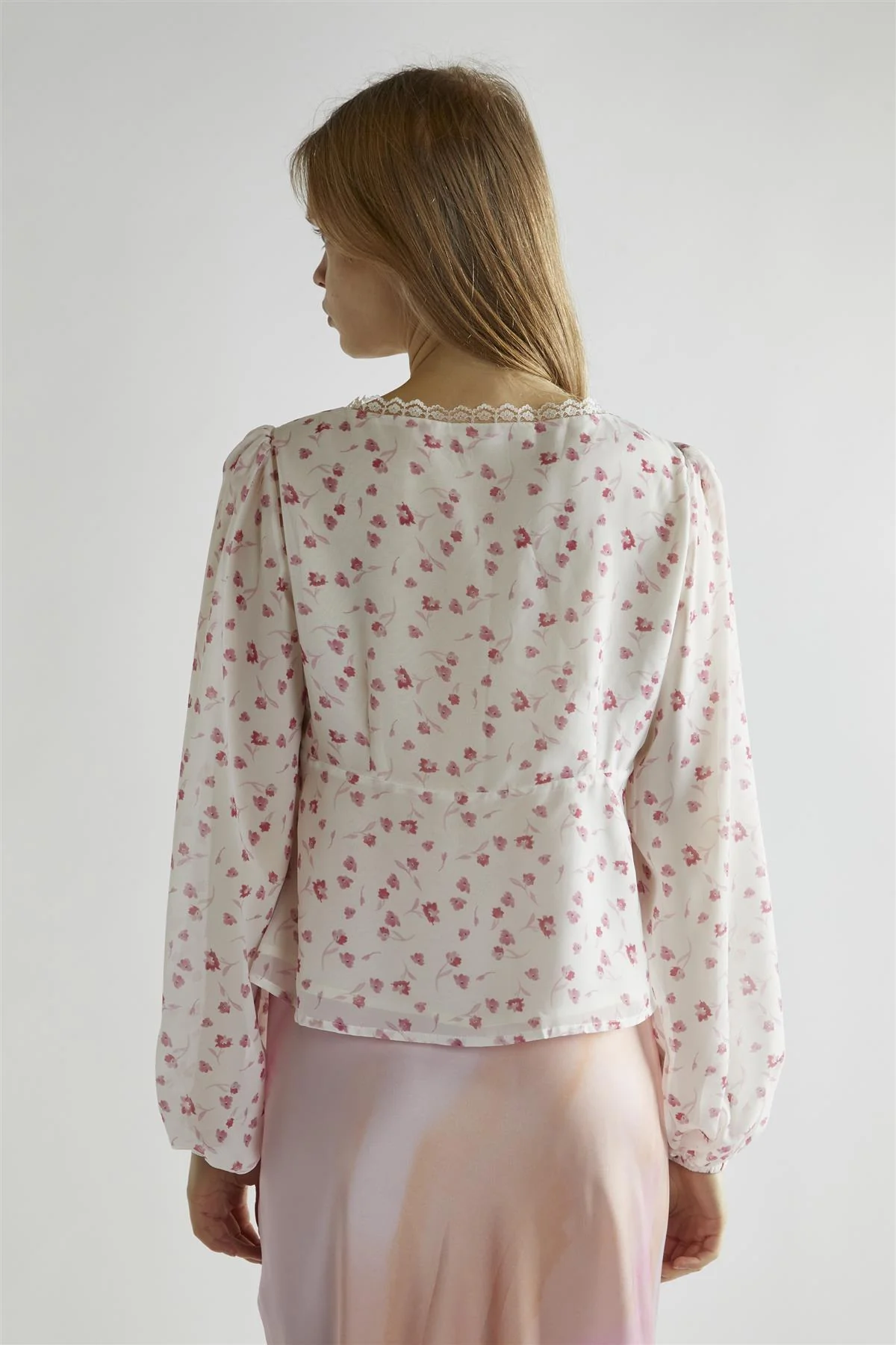 Pink Watercolour-Floral V-Neck Top - Image 2