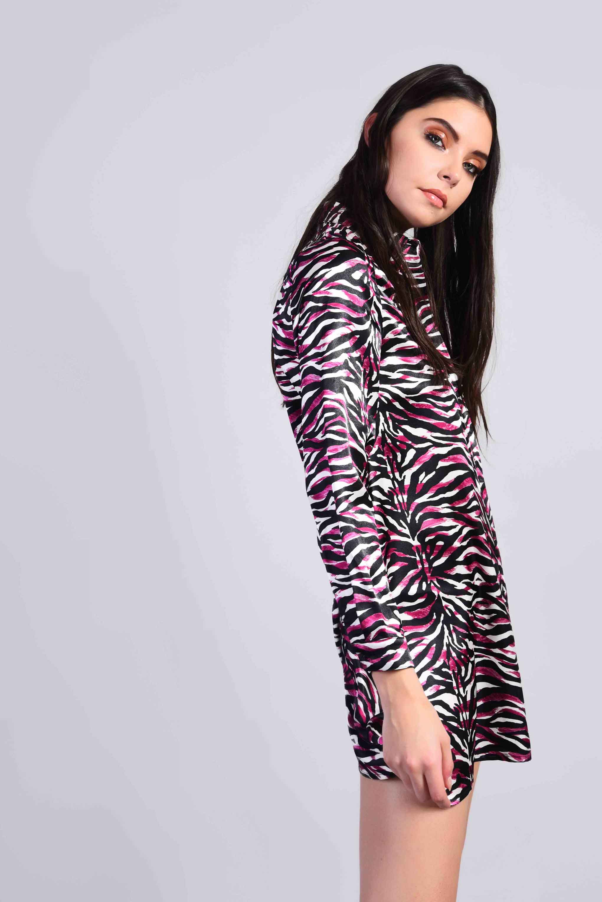 Glamorous Black Purple Tiger Mini Shirt Dress - Image 3
