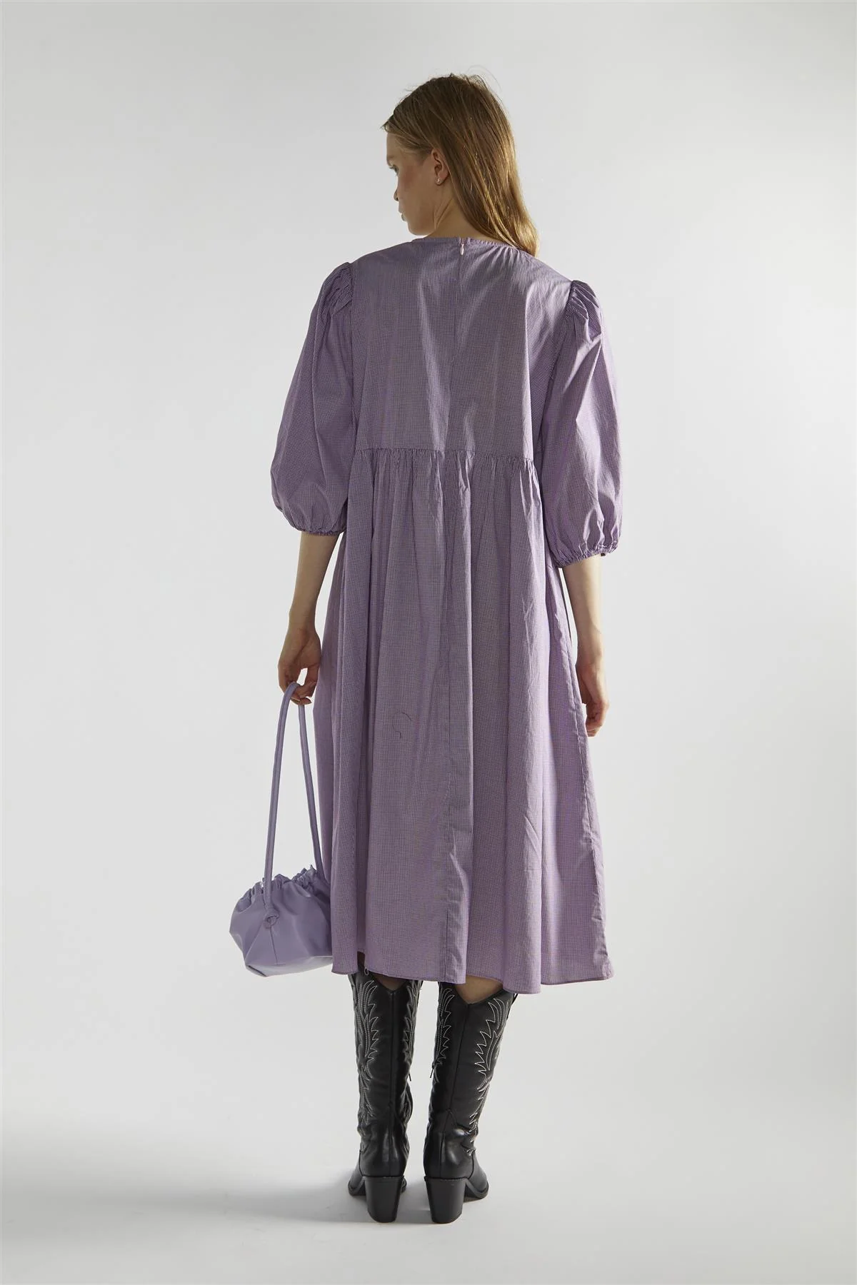 Purple Gingham Bow Detail Midi-Dress - Image 2