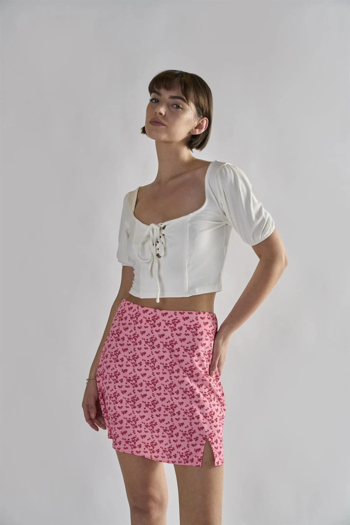 Raspberry-Ditsy A-Line Mini-Skirts - Image 3
