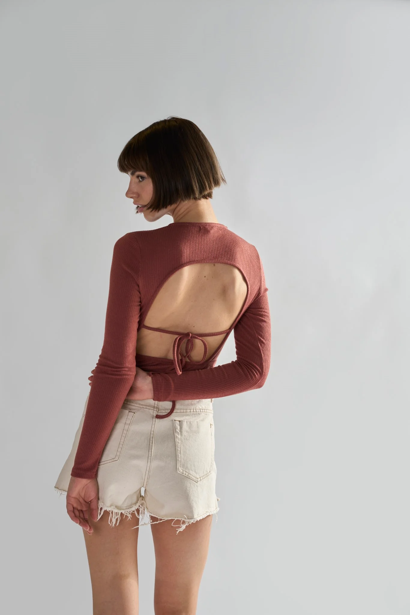 Rose Rust Rib Open-Back Bodysuit - Image 2