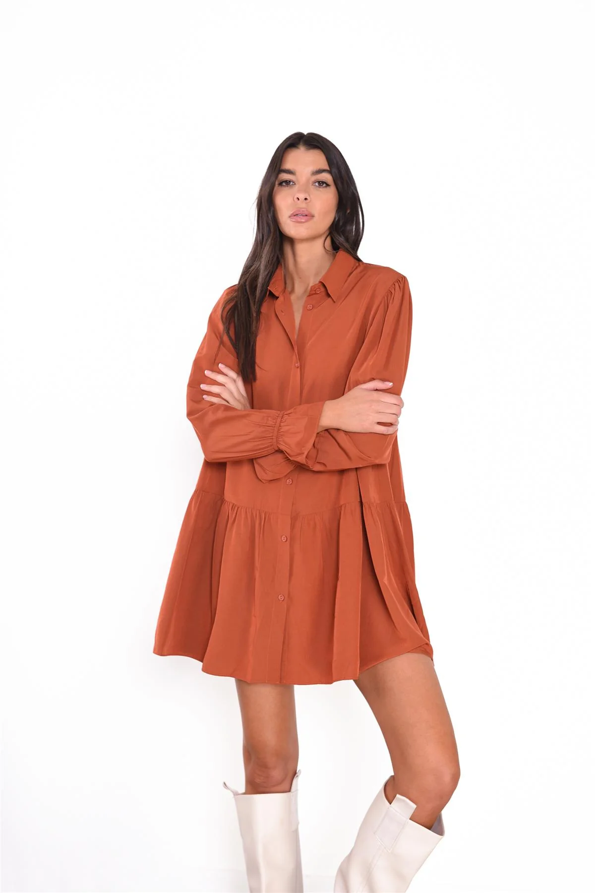 Rust Collared Mini-Dress - Image 3