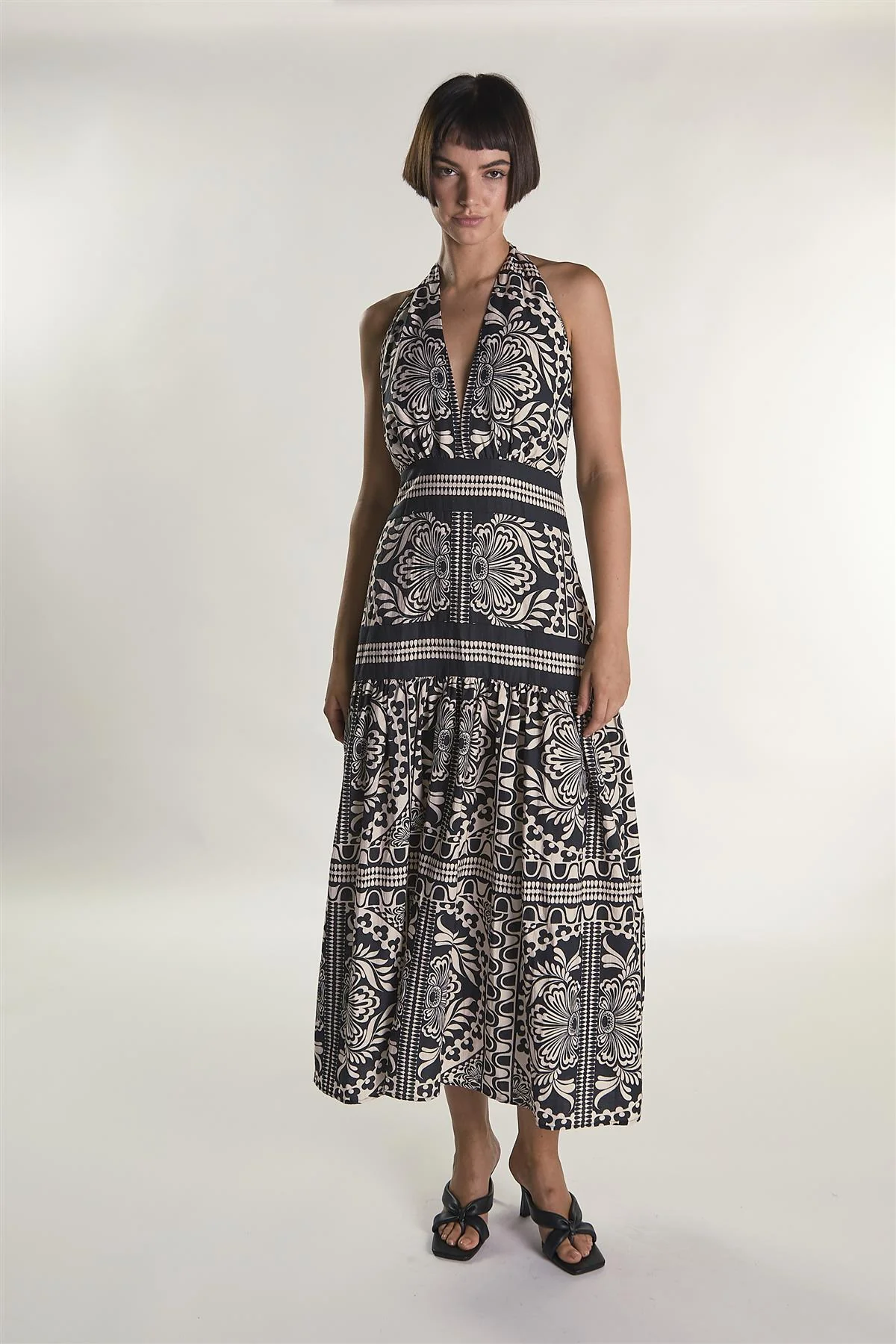 Scarf Border Print Halter Maxi Dress - Image 2
