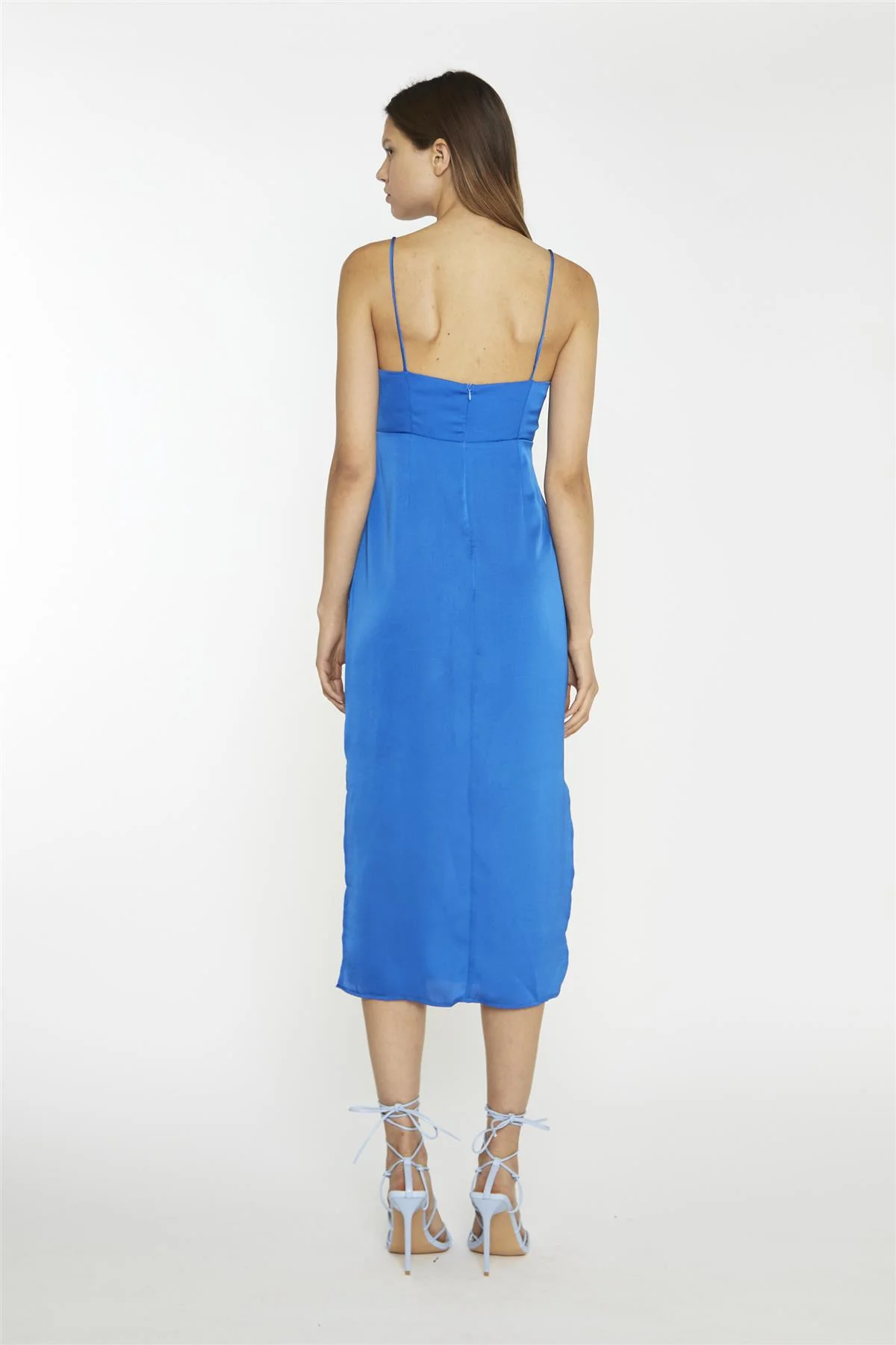 Scoop Neck Slip  Midi Dress - Blue Sateen - Image 2