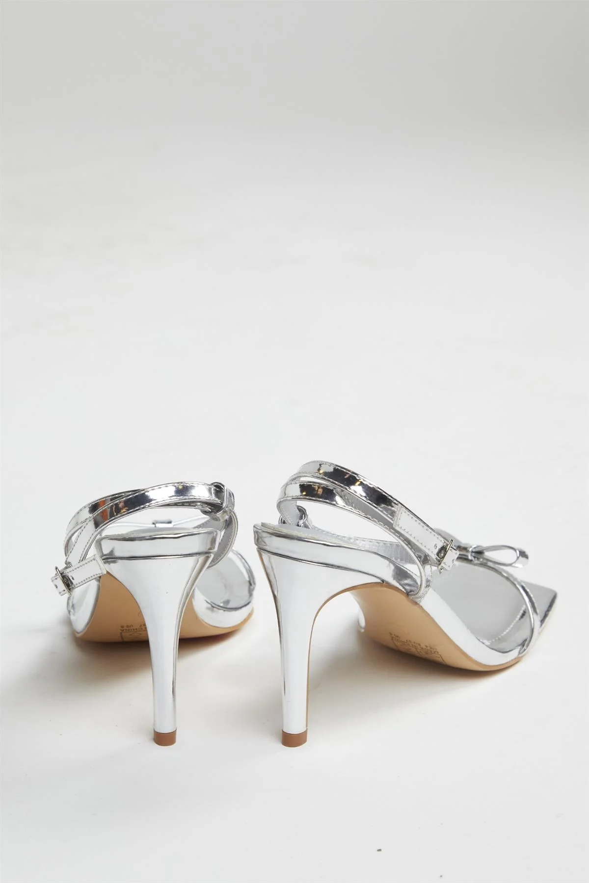 Silver Strappy Bow Barely There-Heels - Image 3