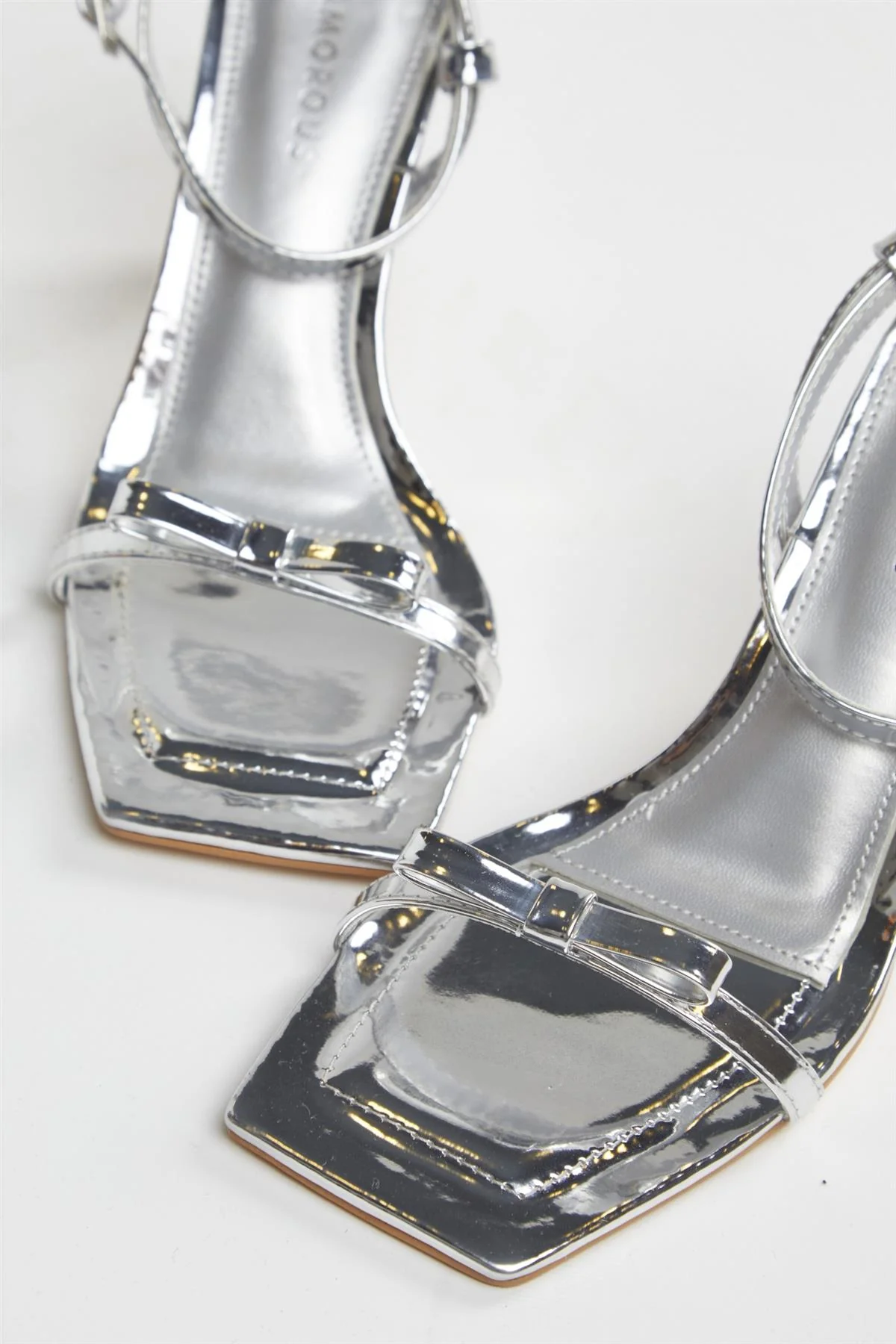 Silver Strappy Bow Barely There-Heels - Image 4