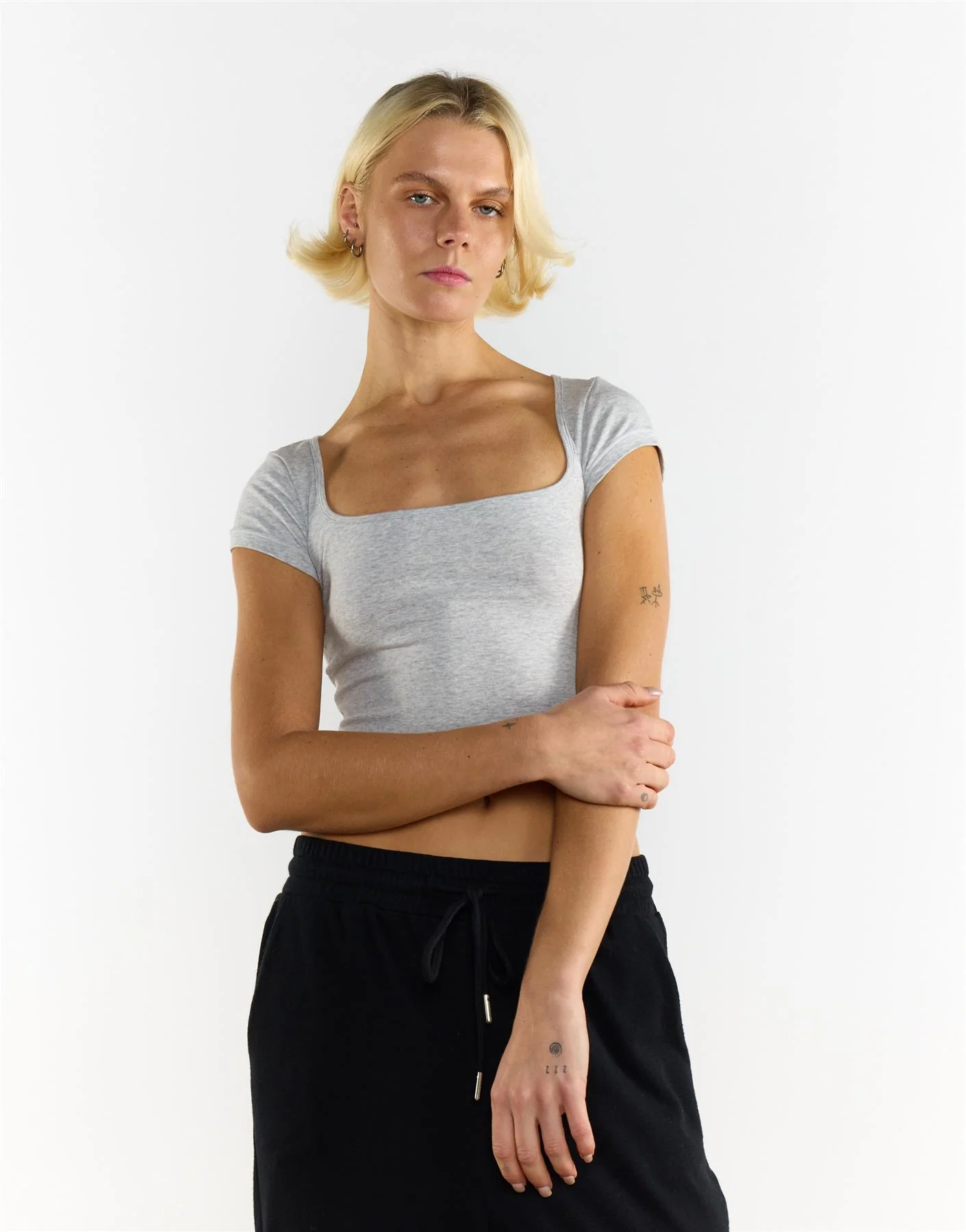 Square Neck Cropped Top - Grey Marl - Image 4
