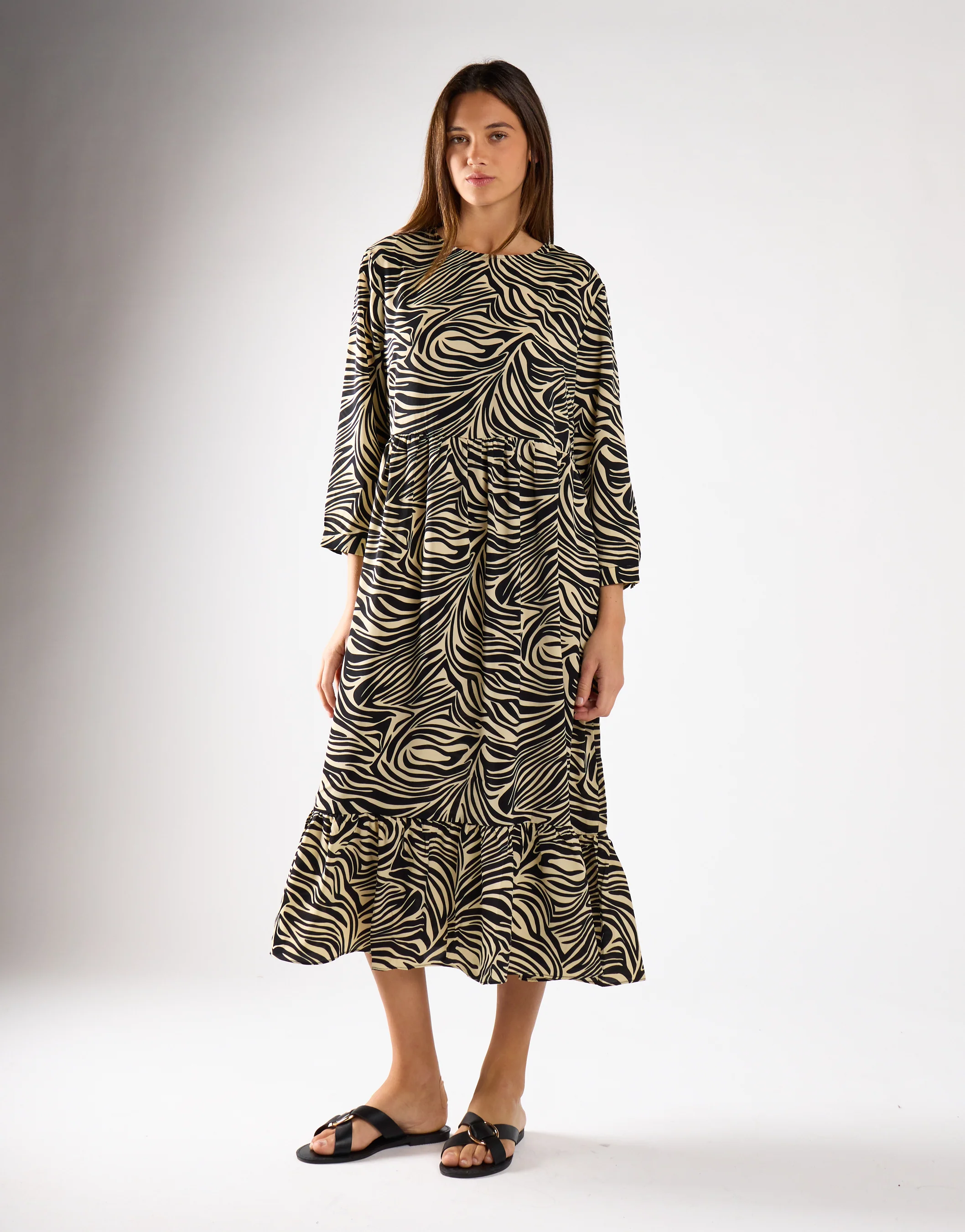 Stone Black Zebra 3/4 Sleeve Midi Dress - Image 3