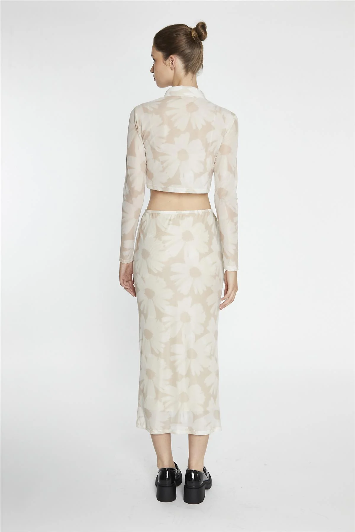 Stone-Sunflower Mesh Shirt Crop-Top - Image 2