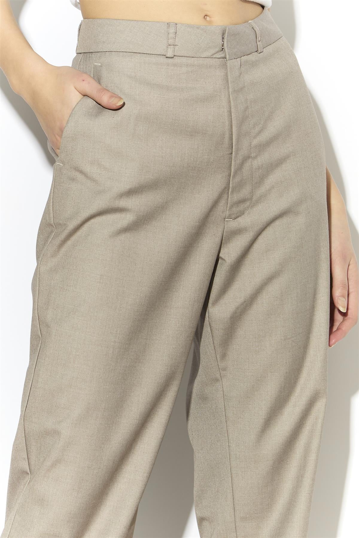 Taupe-Grey Tapered Crop-Trousers - Image 4