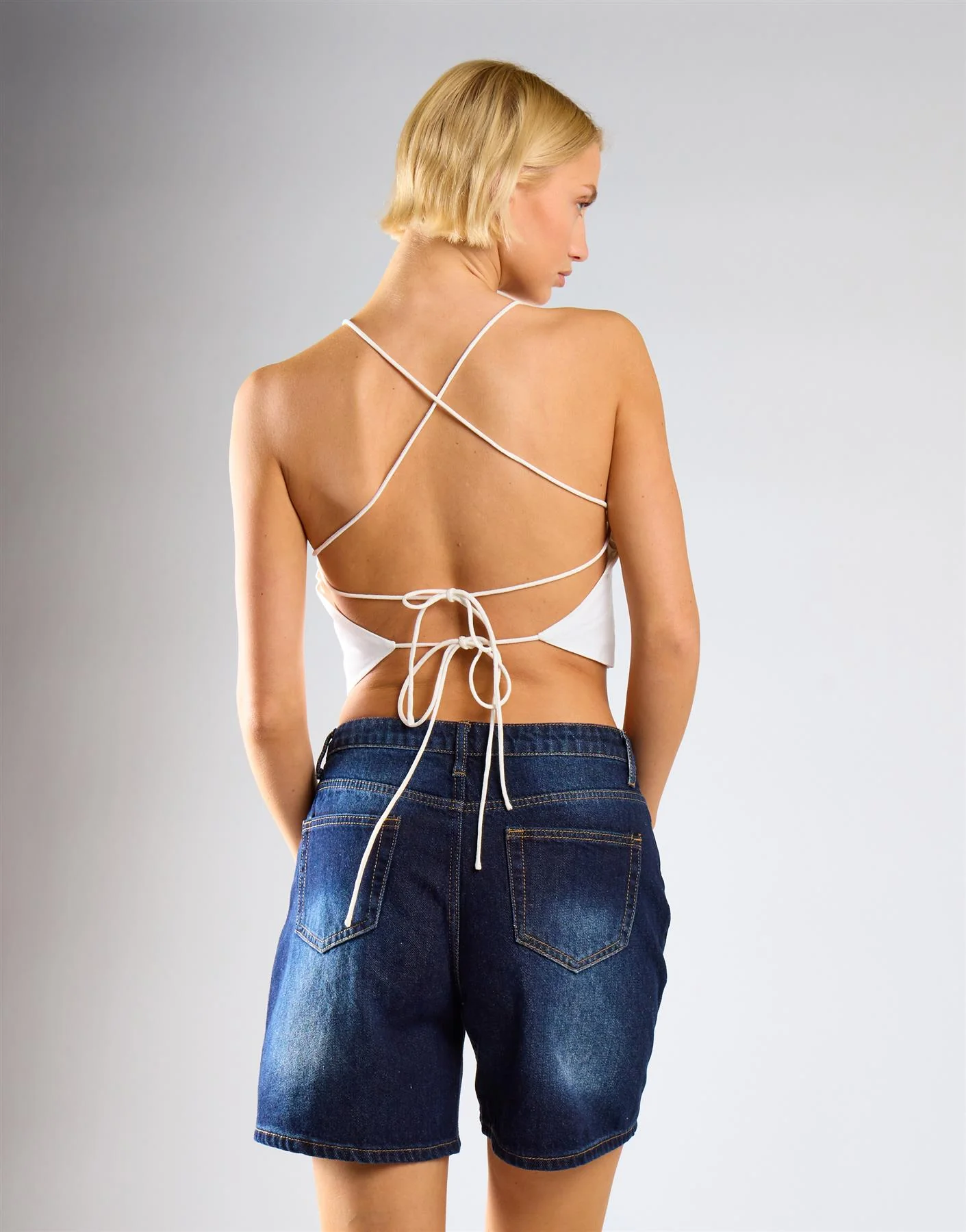 Tie Back Detail Crop Top - White - Image 2