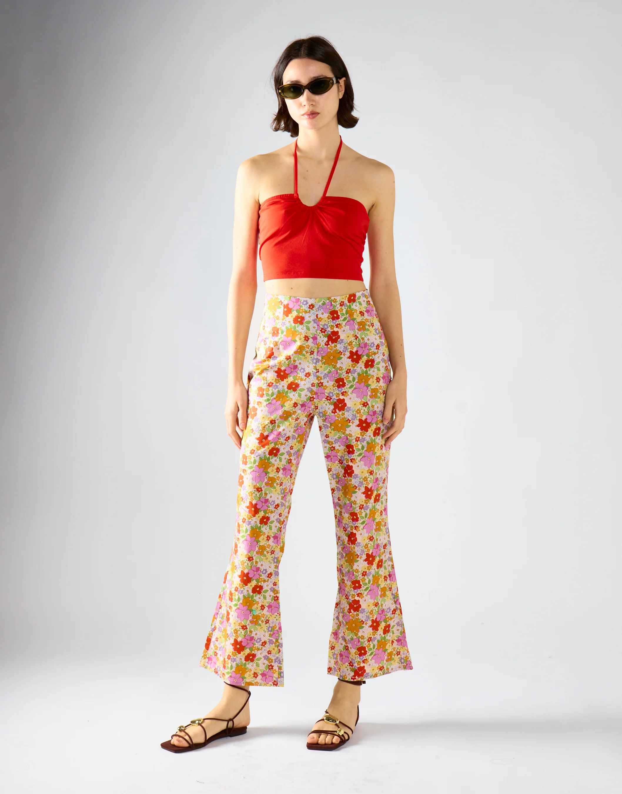 Tomato Tie Neck Halter Crop-Top