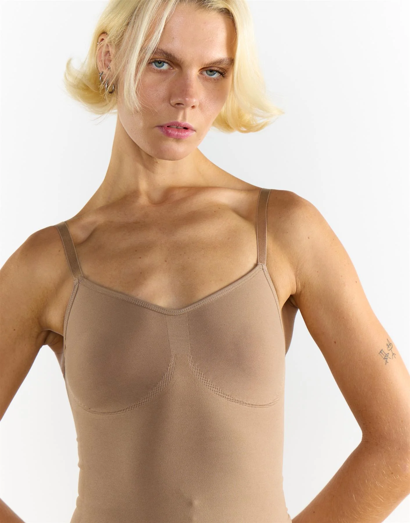 V-Neck Backless Shapewear Bodysuit - Beige - Image 3