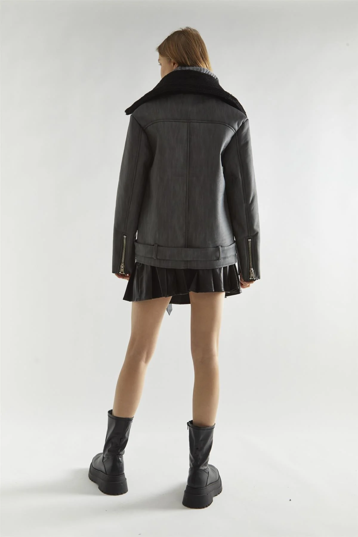 Washed Black Leather Midi- Jacket - Image 2