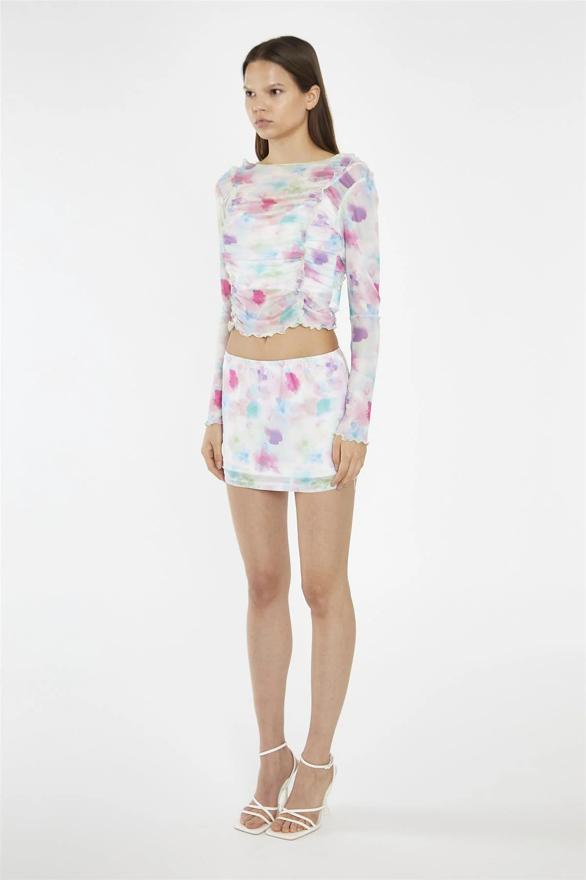 Watercolour Floral Mesh Mini Skirt - Image 4