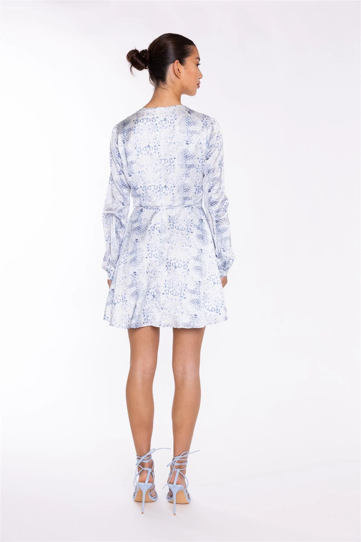 White-Blue Animal V-Neck Mini-Dress - Image 2