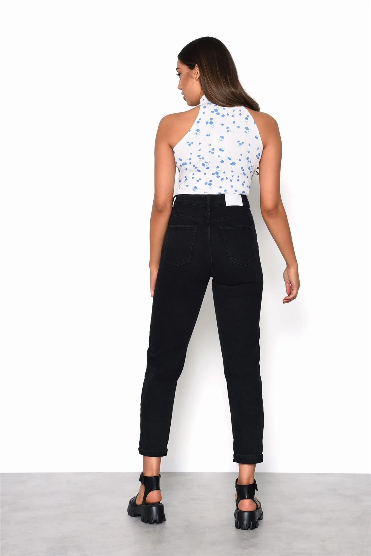 White Blue Ditsy Rib Bodysuit - Image 8