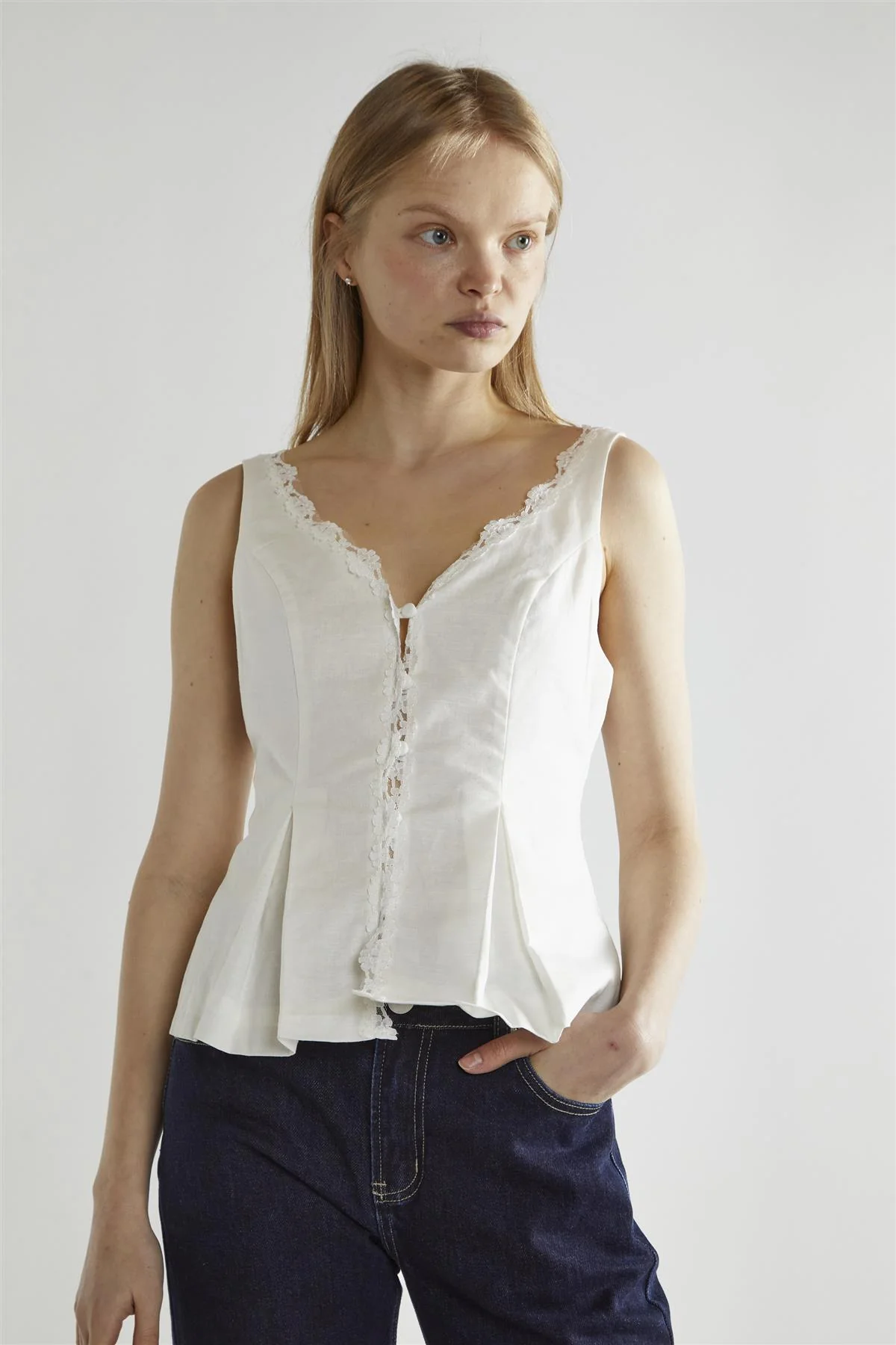 White Button-Front Top - Image 3