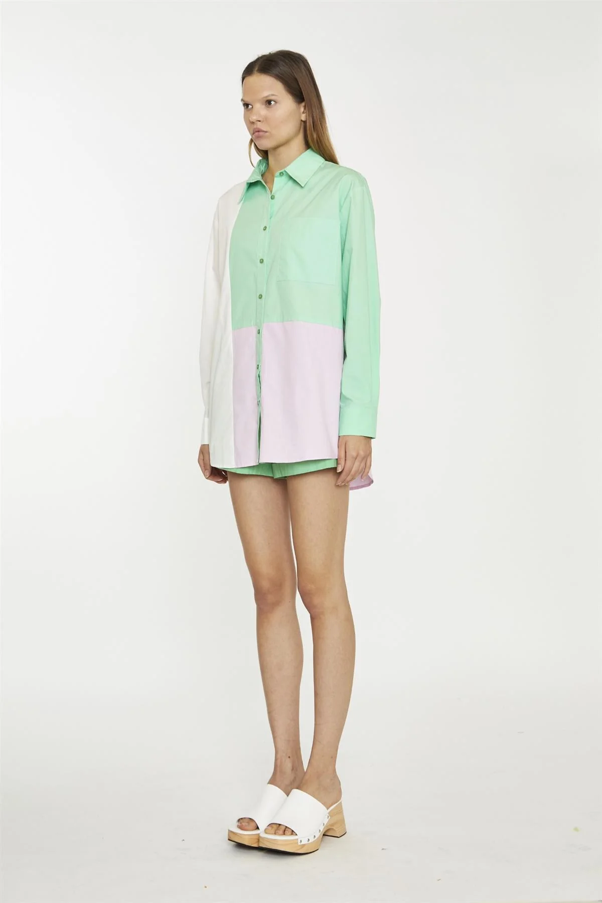 White Green Pink Colour Block Long-Sleeve Top - Image 4