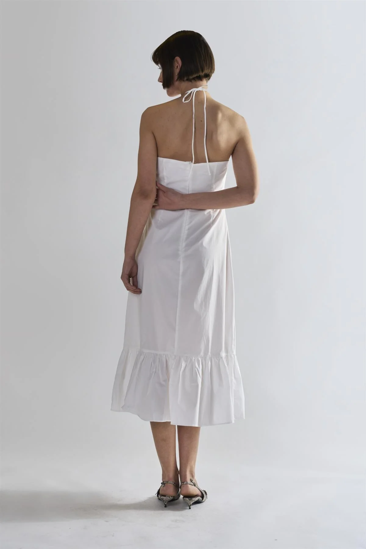 White Halter-Neck Midi-Dresses - Image 2