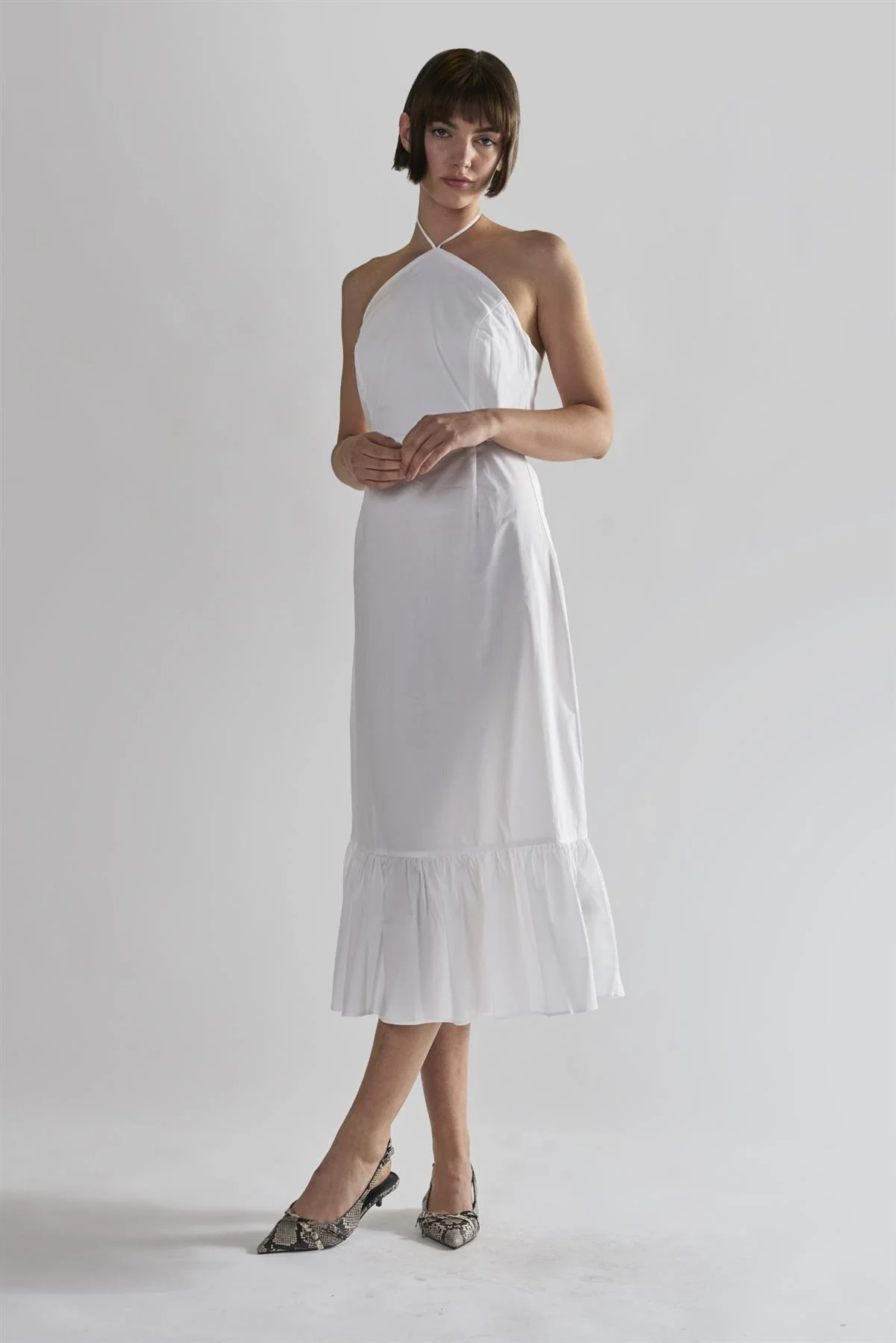 White Halter-Neck Midi-Dresses - Image 4