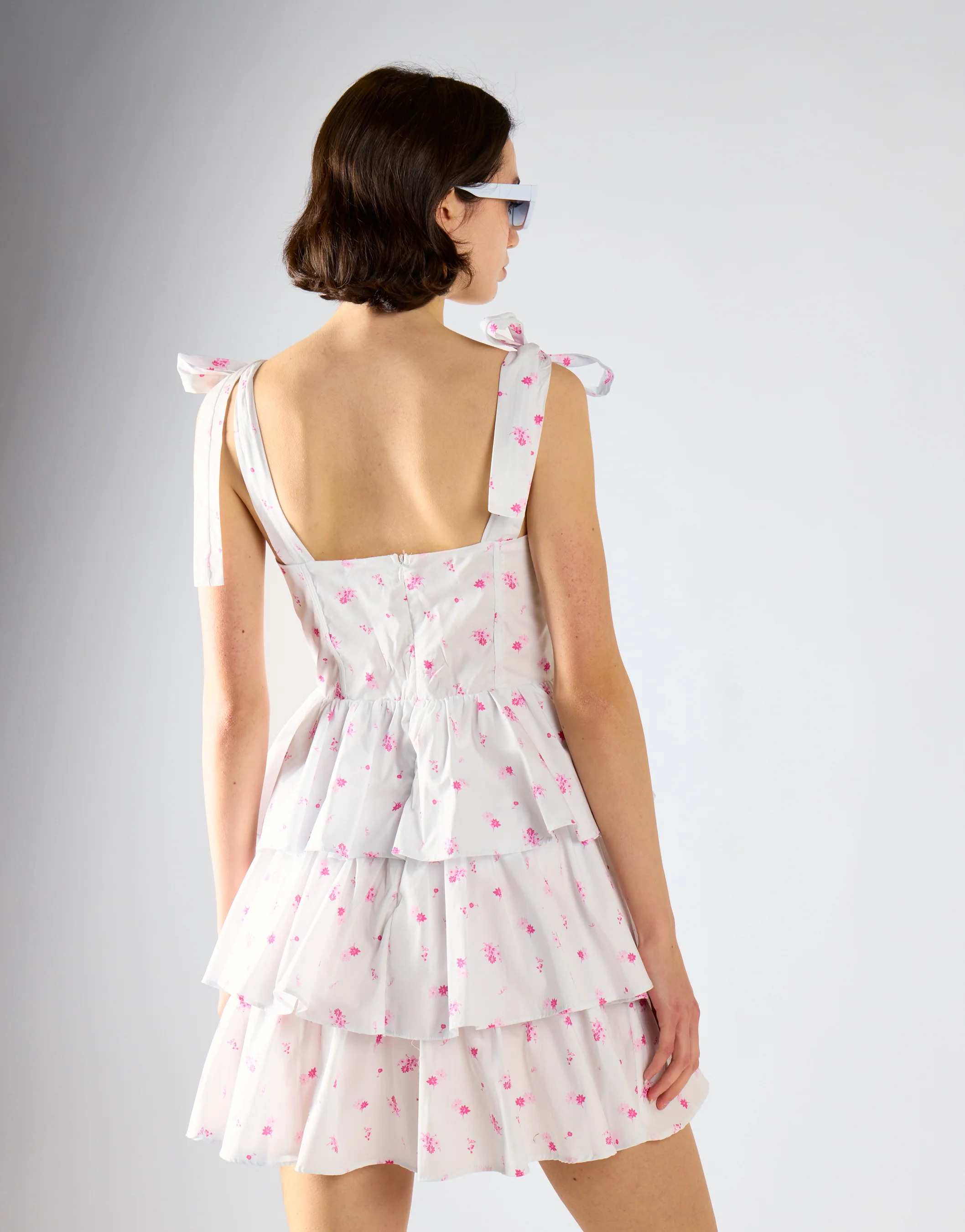 White Pink Floral Tiered Corset Mini Dress - Image 2