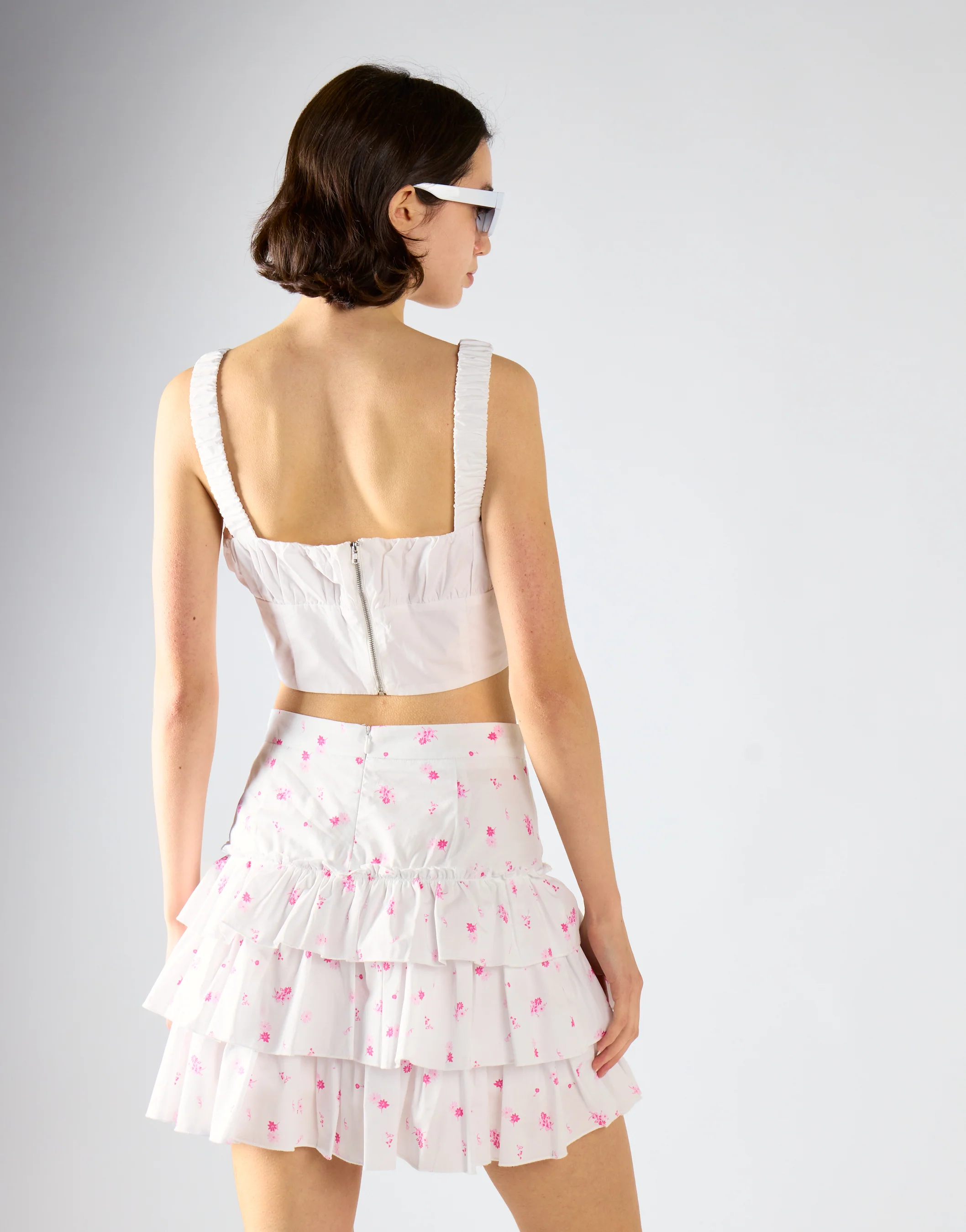 White Pink Floral Tiered Mini-Skirt - Image 2