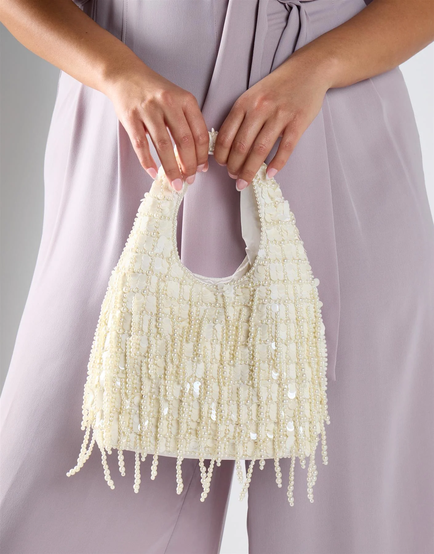White Sequin Pearl Detail Bag - Image 3