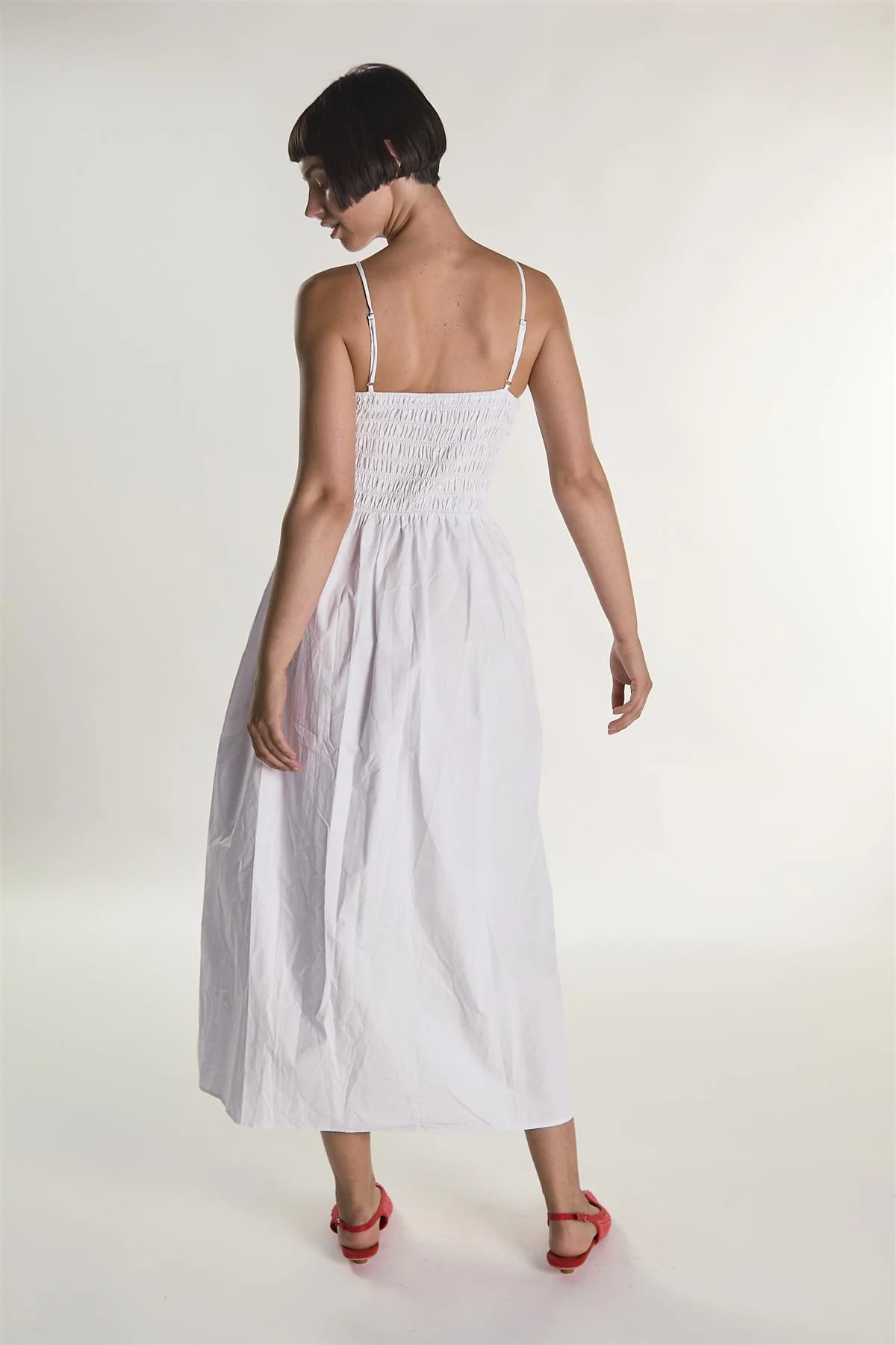 White Shirring Body Boat Neck Maxi Dress - Image 3