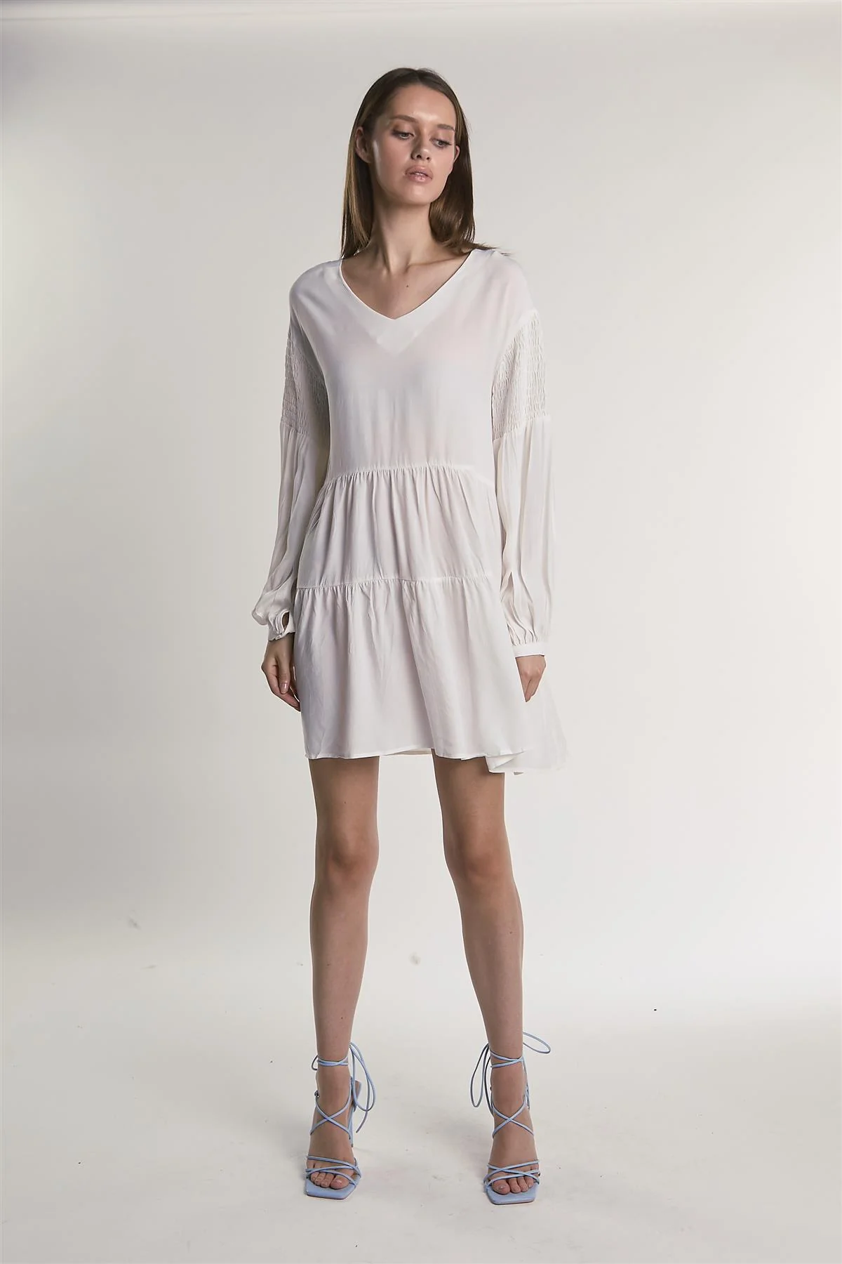White Tiered Midi-Dress