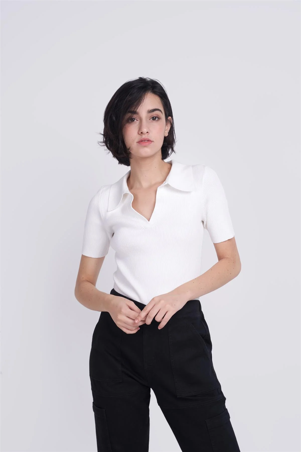 White V-Neck Collar Bodysuit - Image 5