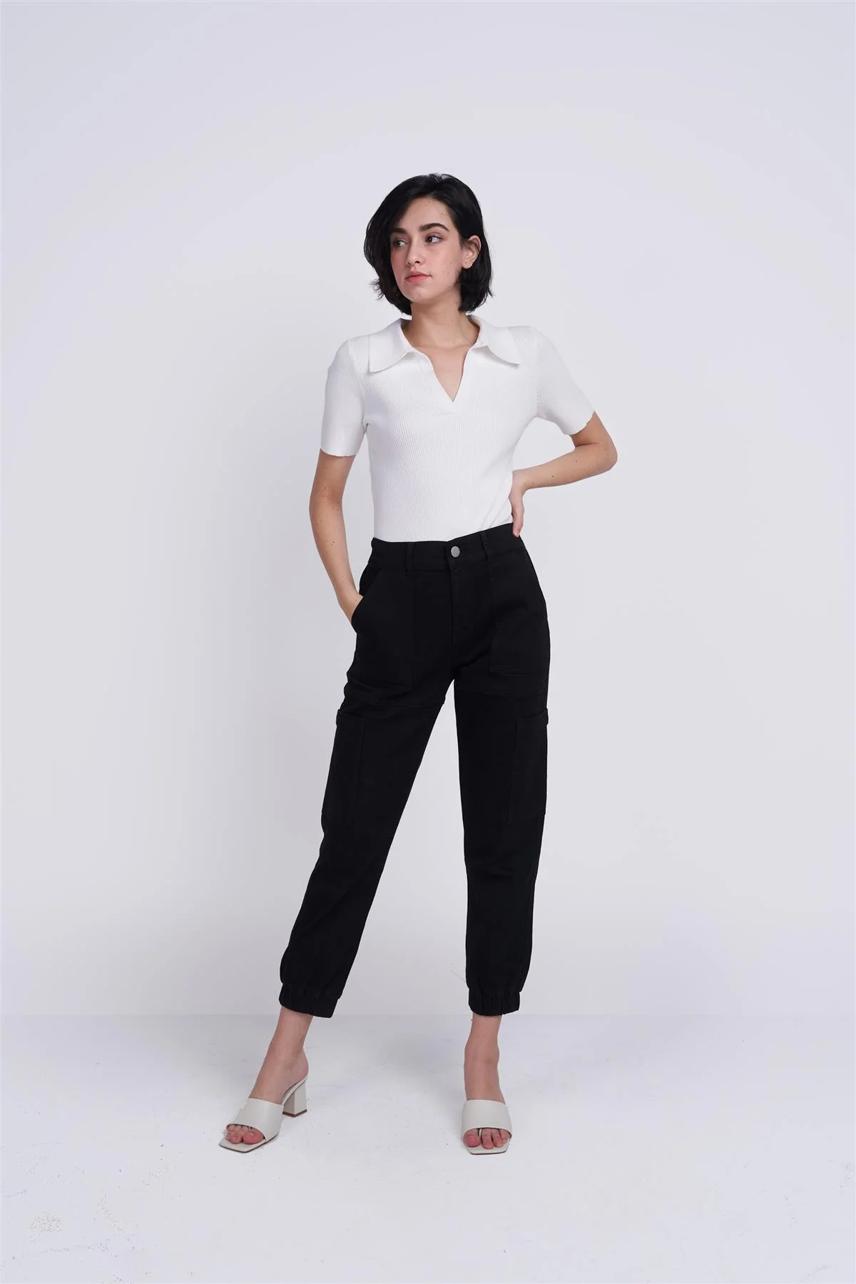 White V-Neck Collar Bodysuit - Image 6