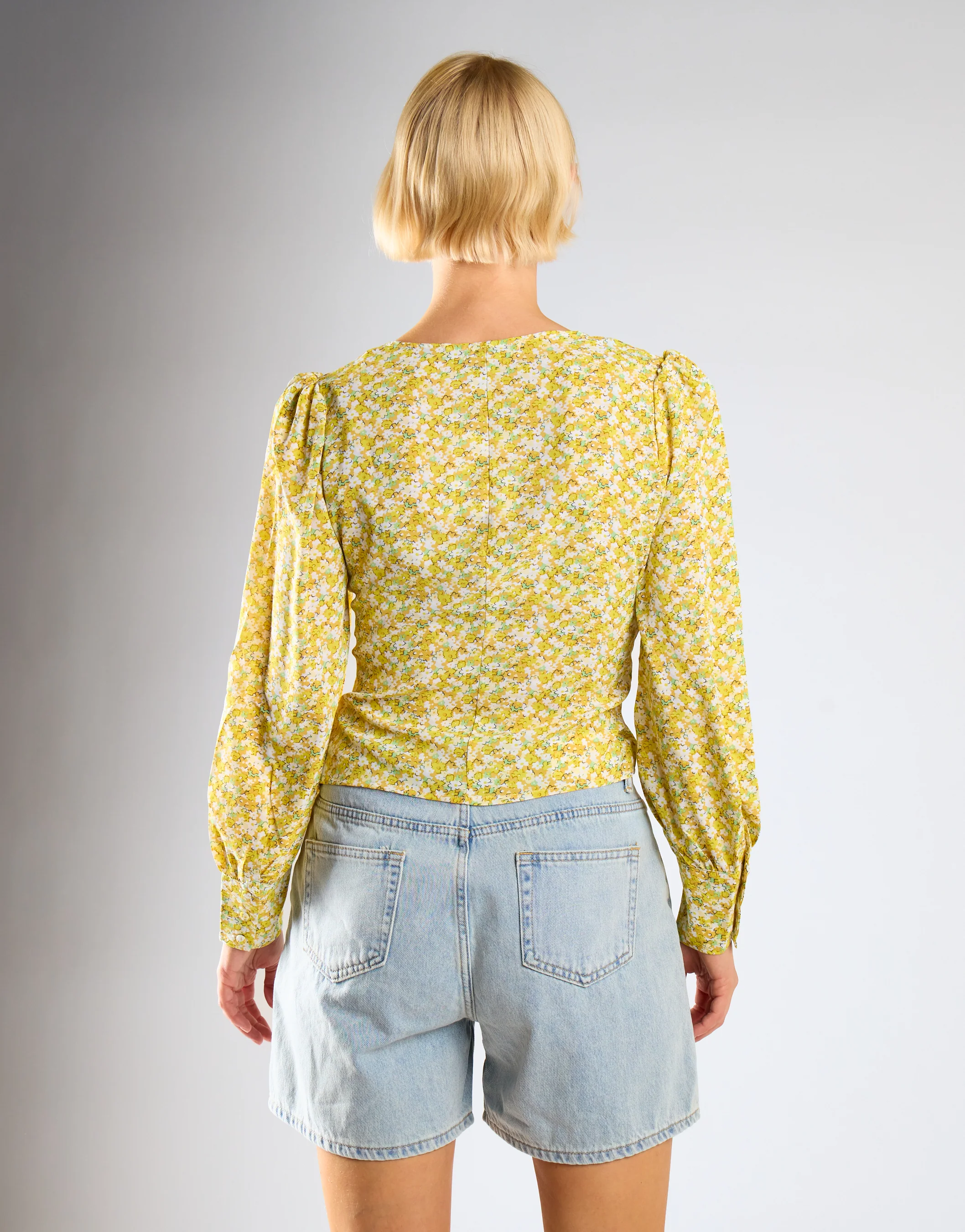Yellow Mustard Ditsy V-Neck Top - Image 2